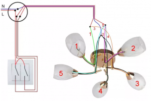 Connection of a chandelier to a double switch - scheme