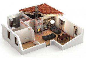 Design a house with a stove for heating